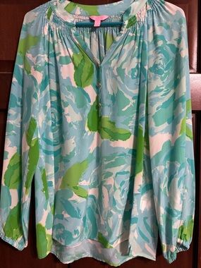 Lilly Pulitzer silk blouse size Small turquoise green white